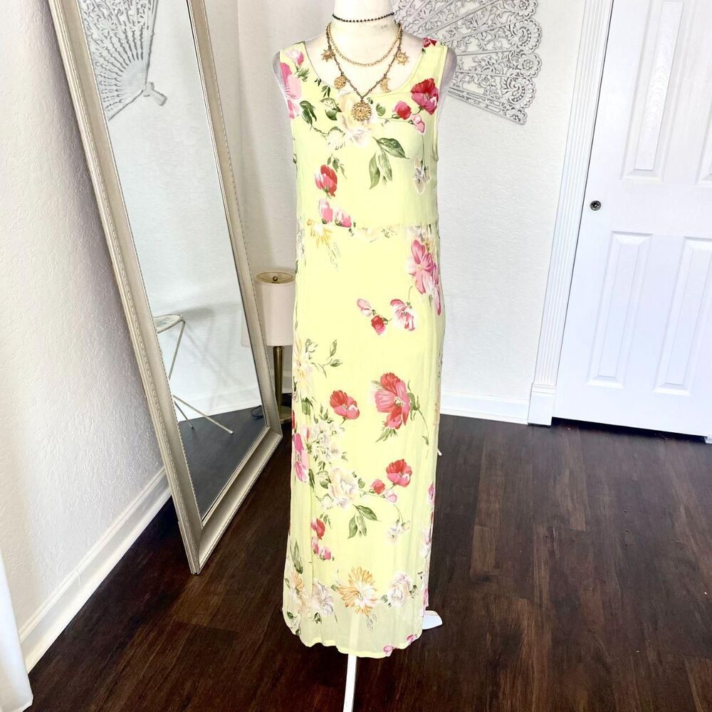 Early 2000's Whimsical Coquette Mint Green Pastel Floral Maxi Dress Size M